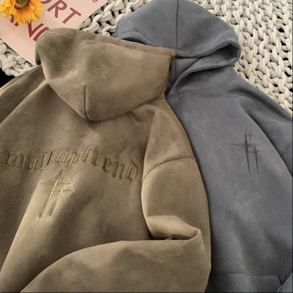 2023 Men'S Streetwear Vintage Embroidered Suede Hooded Sweatshirt High Quality Hoodie Fashion Hip Hop Unisex Pullover Y2K Clothe